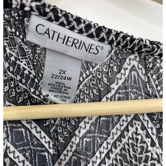 Catherines Plus Size Black & White Sheer Beaded Geometric Print Blouse 2x Boho - Picture 8 of 11